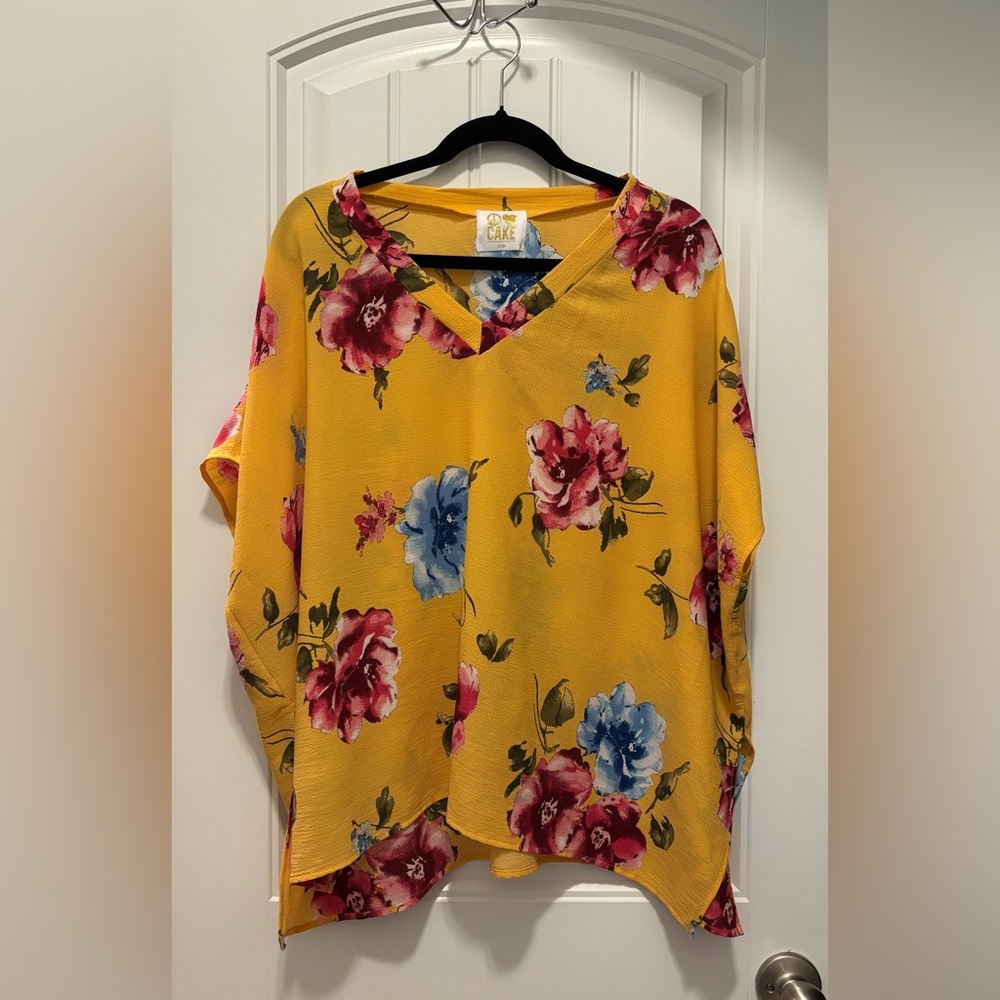 Peace, Love & Cake Women's Blouse in Yellow with Floral Print